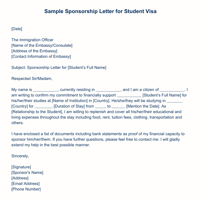 Sample Sponsorship Letter for Student Visa